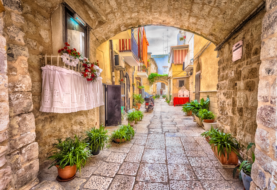 Alleyway in old white town Bari